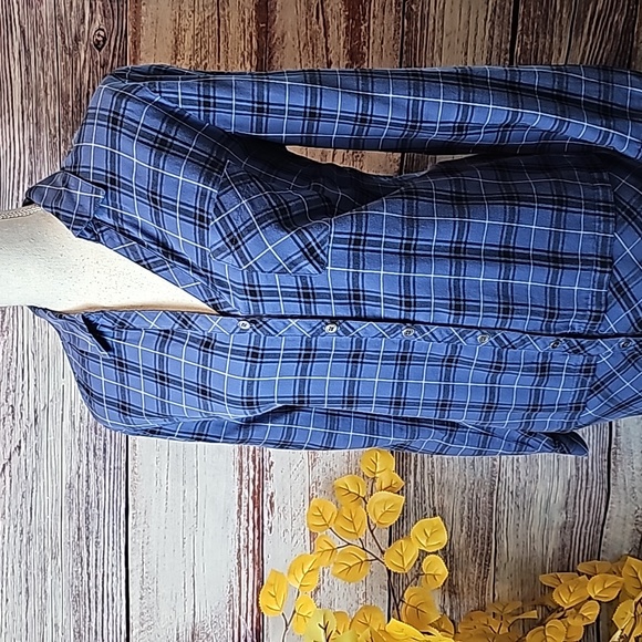 NEW J JILL BLUE PLAID OVERSIZED LONG SLEEVE BUTTON-UP SHIRT - Picture 1 of 15